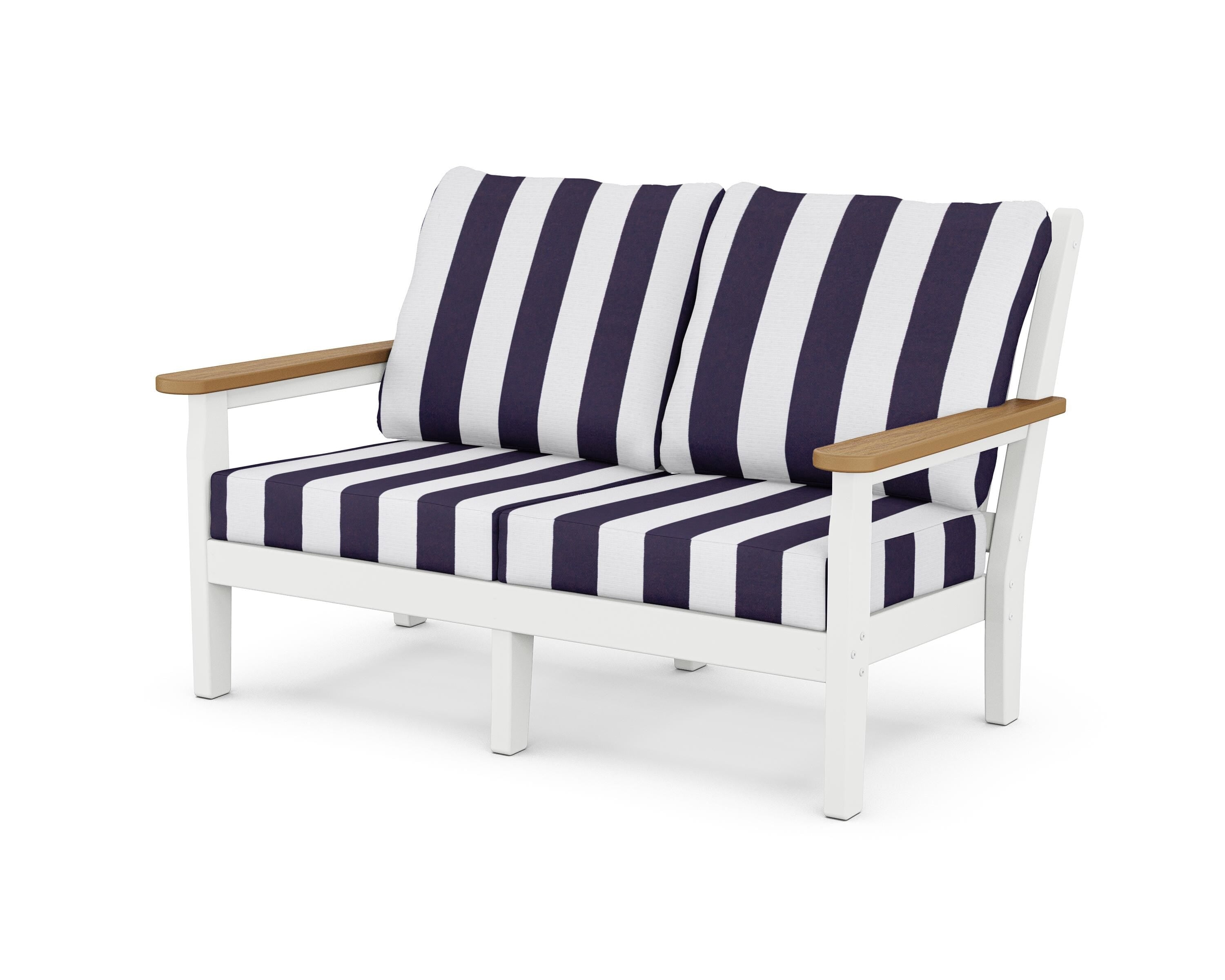 POLYWOOD® Chippendale Deep Seating Loveseat in White / Natural / Cabana Stripe Navy
