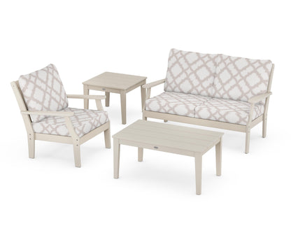 POLYWOOD® Braxton 4-Piece Deep Seating Set in Sand / Trellis Dune Burlap