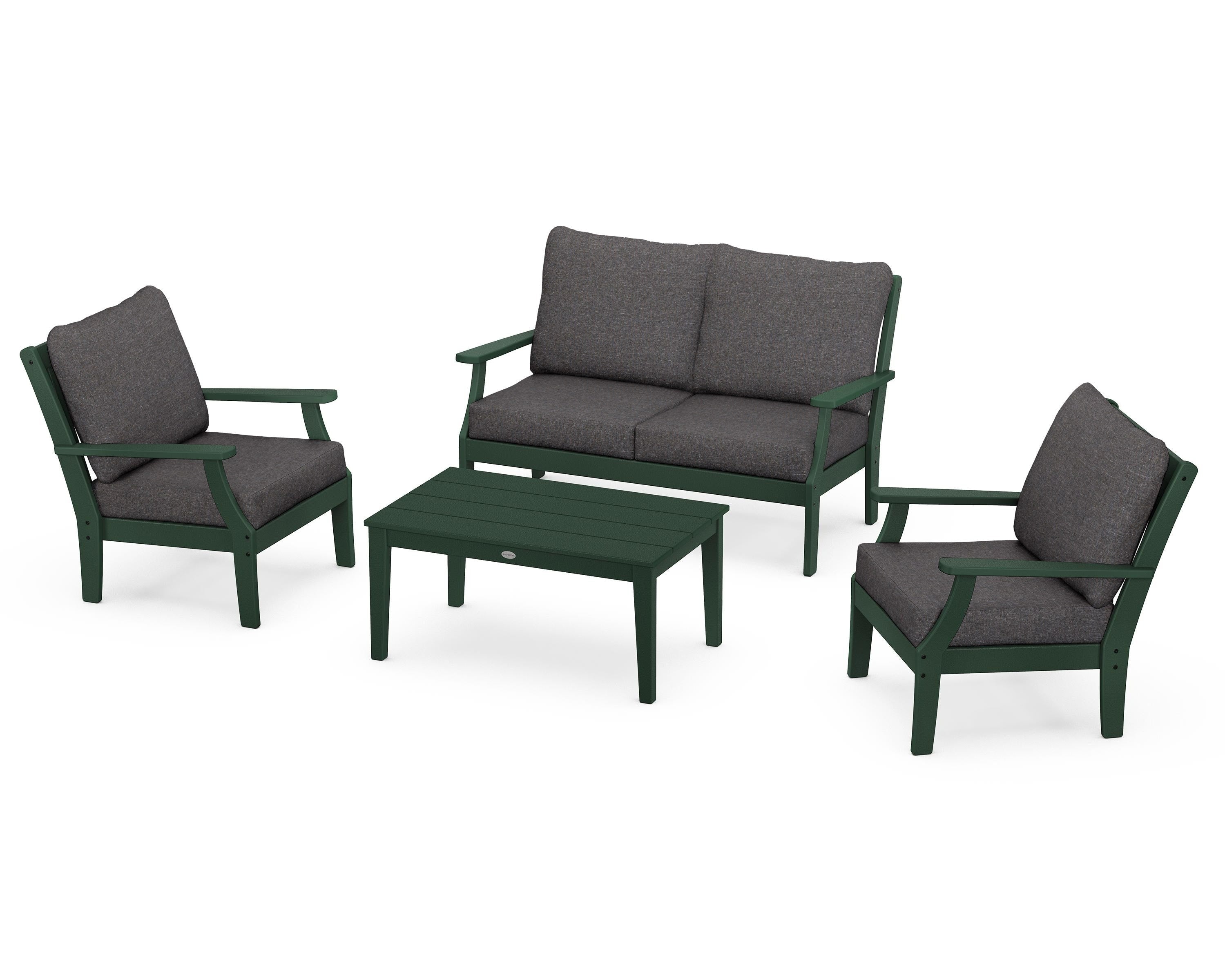 POLYWOOD® Braxton 4-Piece Deep Seating Chair Set in Green / Ash Charcoal