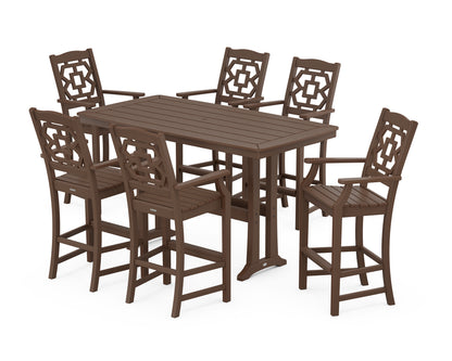 Martha Stewart by POLYWOOD® Chinoiserie Arm Chair 7-Piece Bar Set with Trestle Legs in Mahogany