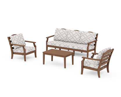 Draper James™ by  POLYWOOD® Savannah 4-Piece Deep Seating Set with Sofa in Teak / Trellis Dune Burlap