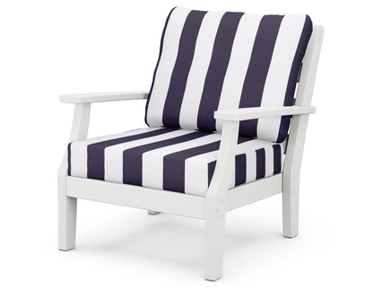 POLYWOOD® Chesapeake Deep Seating Chair in White / Cabana Stripe Navy