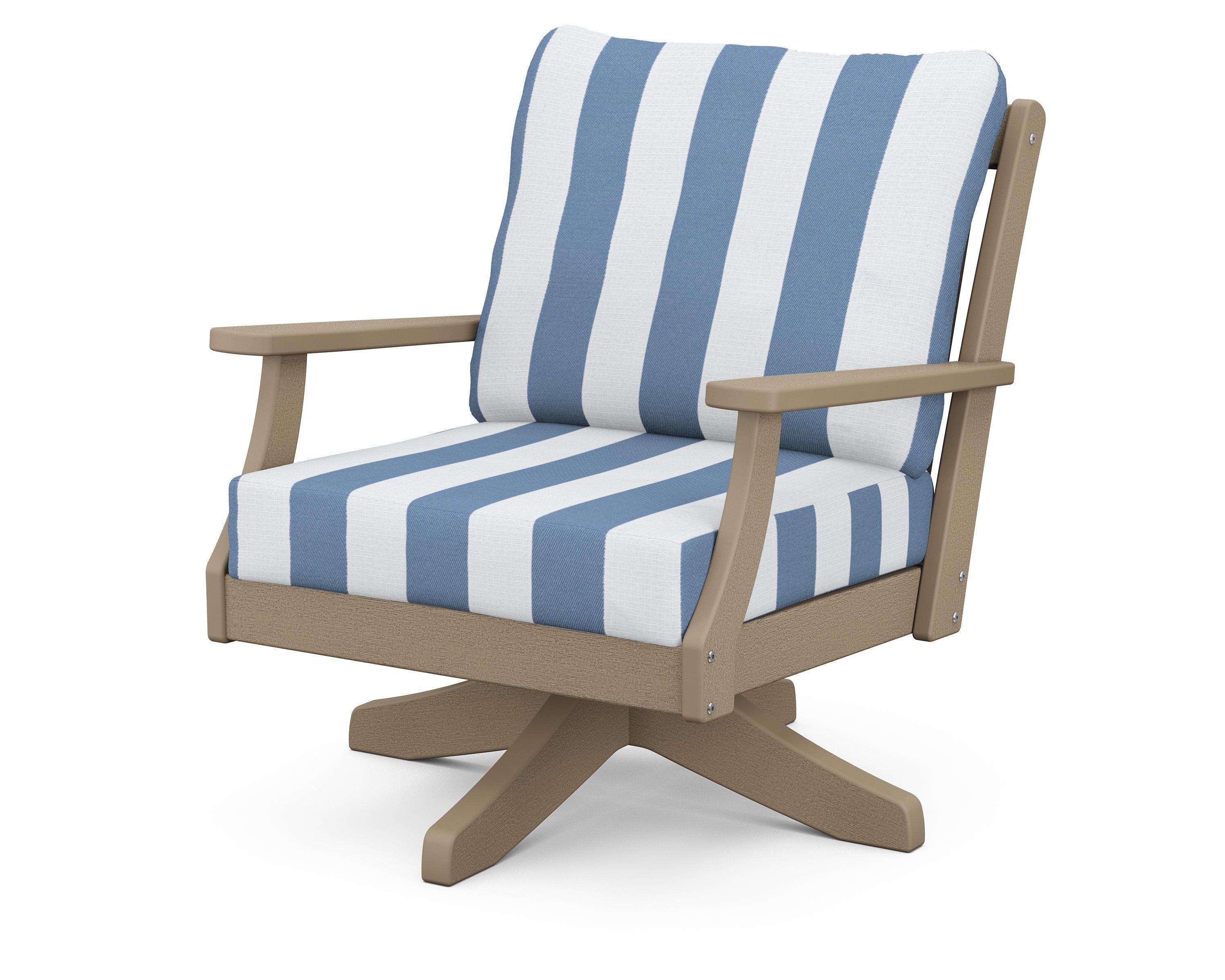 POLYWOOD® Braxton Deep Seating Swivel Chair in Vintage Sahara / Cabana Stripe Sky Blue