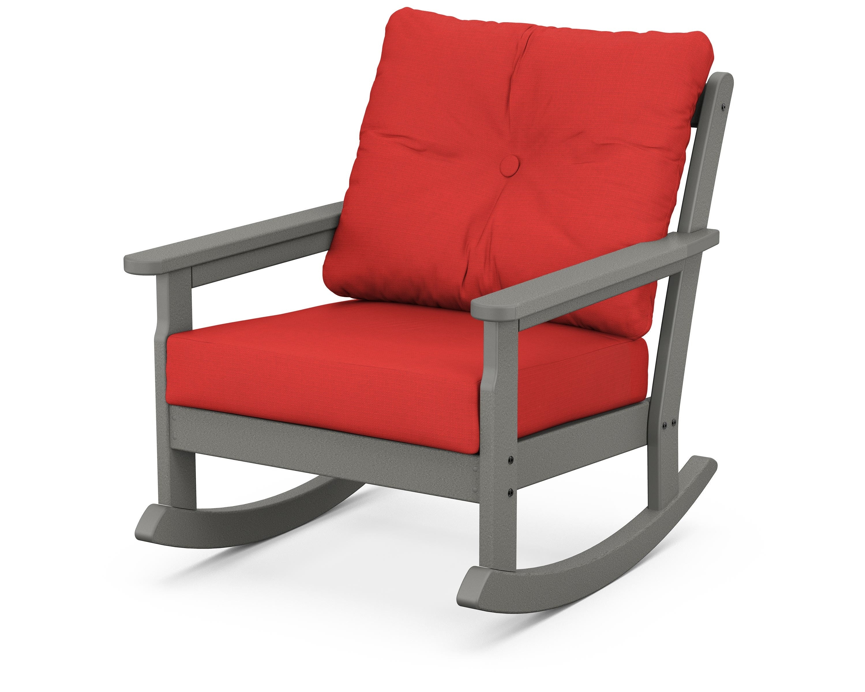 POLYWOOD® Vineyard Deep Seating Rocking Chair in Slate Grey / Crimson Linen