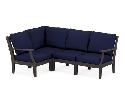POLYWOOD® Braxton Modular 4-Piece Deep Seating Set in Vintage Coffee / Navy