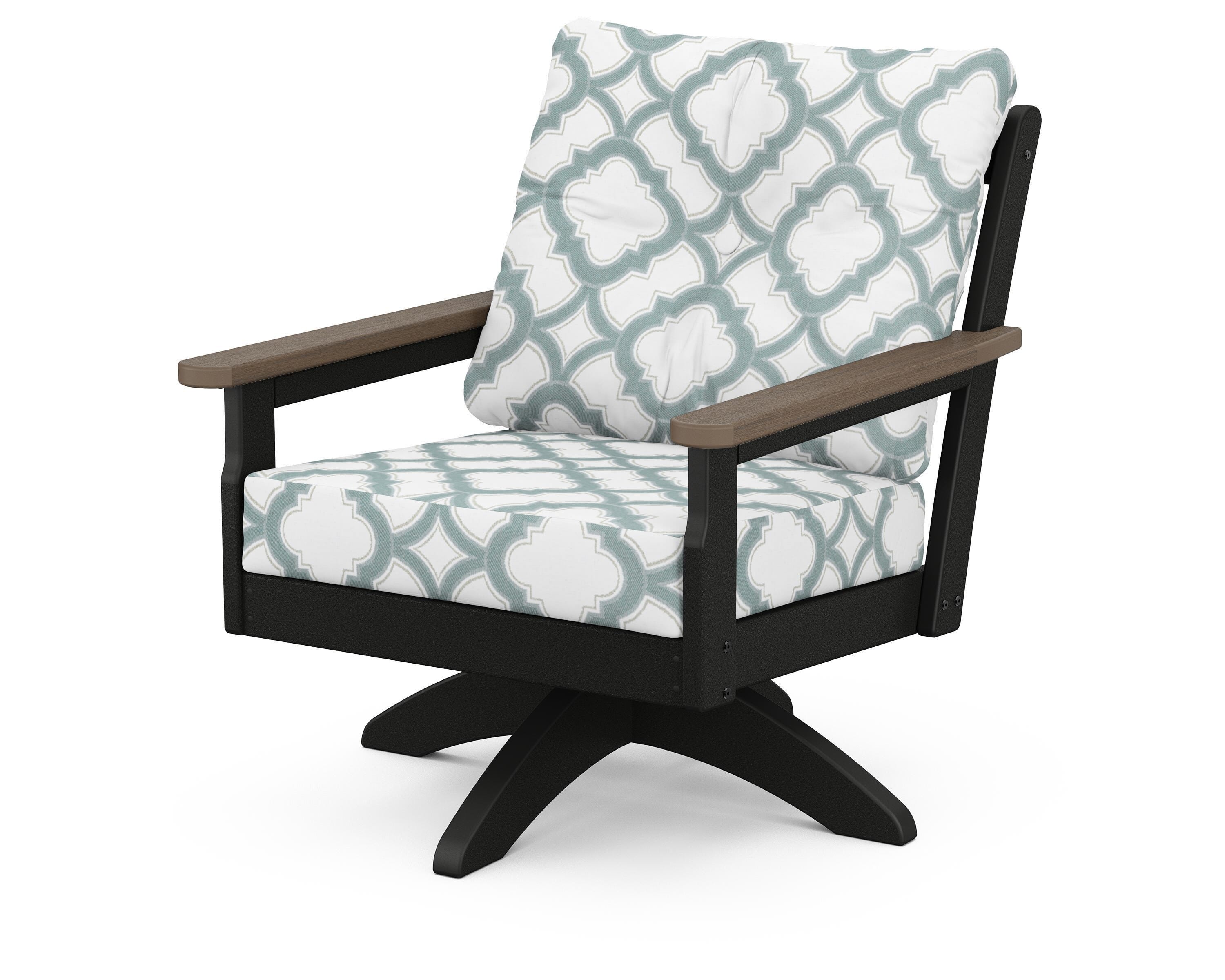 POLYWOOD® Vineyard Deep Seating Swivel Chair in Black / Kona / Trellis Glacier Spa