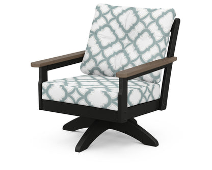 POLYWOOD® Vineyard Deep Seating Swivel Chair in Black / Kona / Trellis Glacier Spa