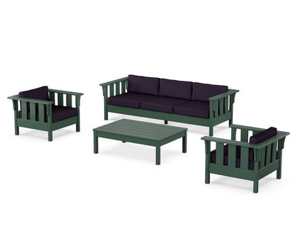 Martha Stewart by POLYWOOD® Acadia 4-Piece Deep Seating Set with Sofa in Green / Navy Linen
