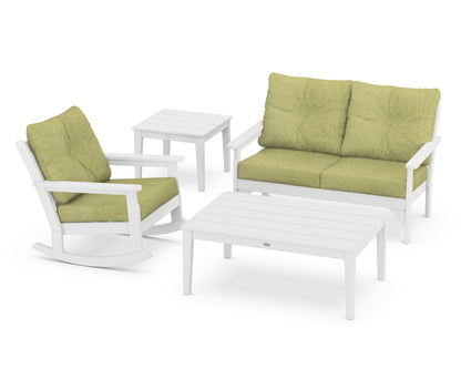 POLYWOOD® Vineyard 4-Piece Deep Seating Rocker Set in White / Chartreuse Boucle