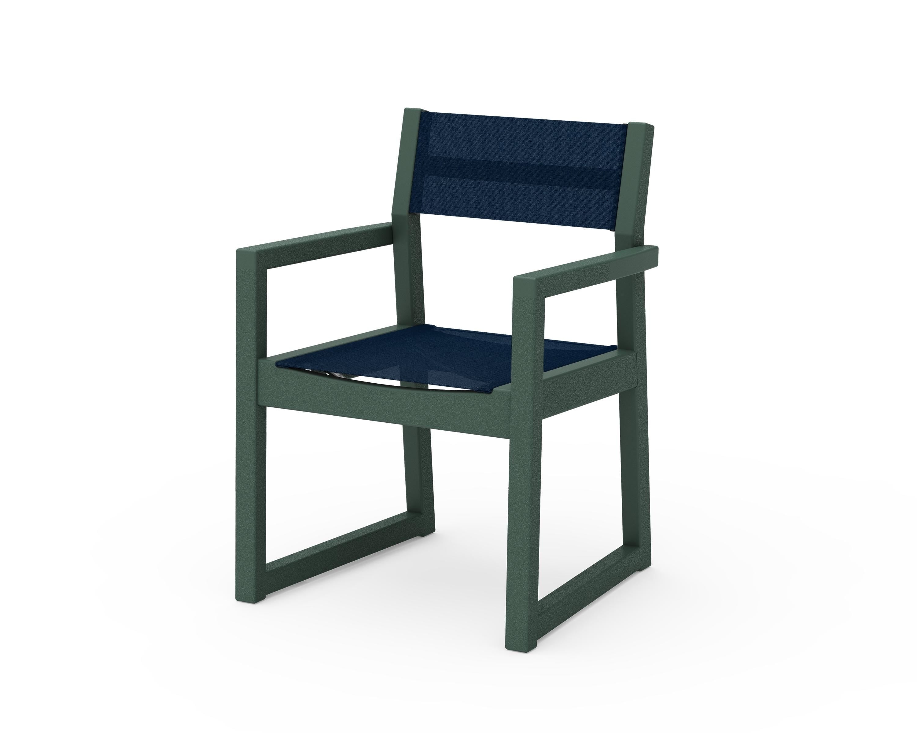 POLYWOOD® EDGE Sling Dining Arm Chair in Green / Navy Blue Sling