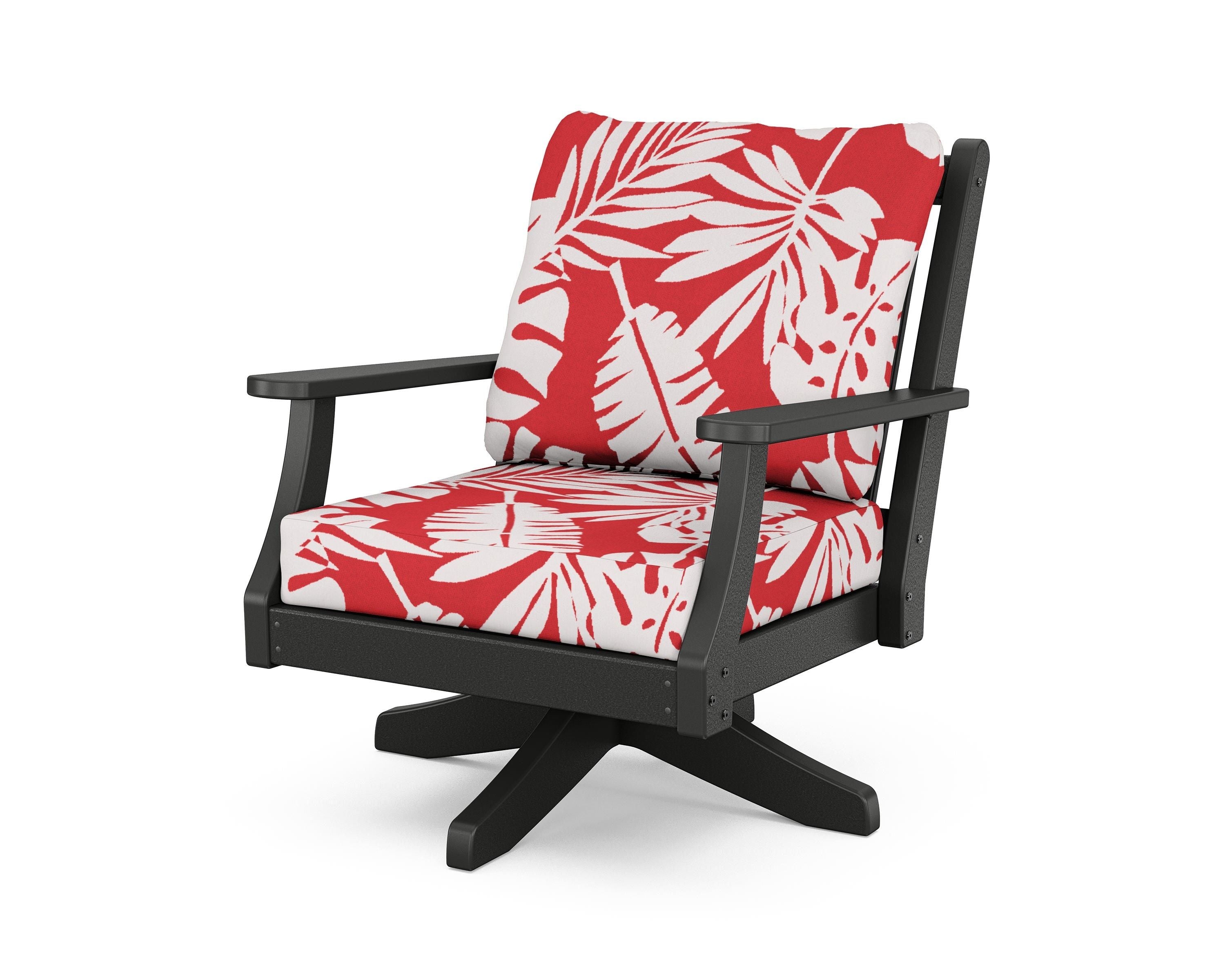 Country Living Wovendale Deep Seating Swivel Chair in Black / Leaf Crimson