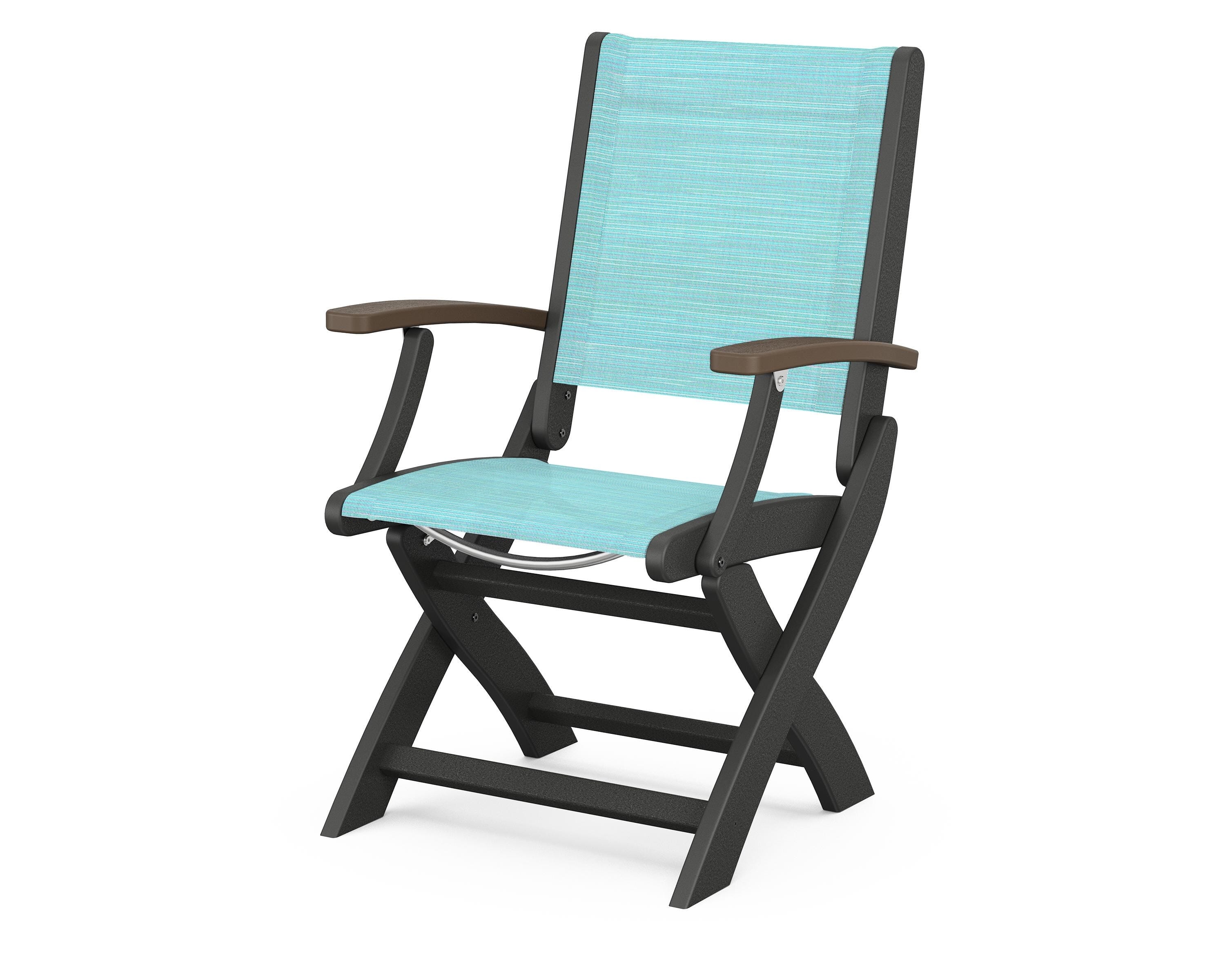 POLYWOOD® Coastal Folding Chair in Black / Kona / Dupioni Aquamarine Sling