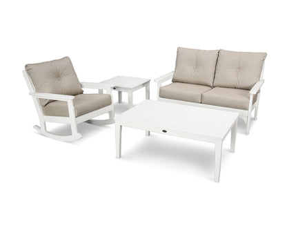 POLYWOOD® Vineyard 4-Piece Deep Seating Rocker Set in White / Cast Ash
