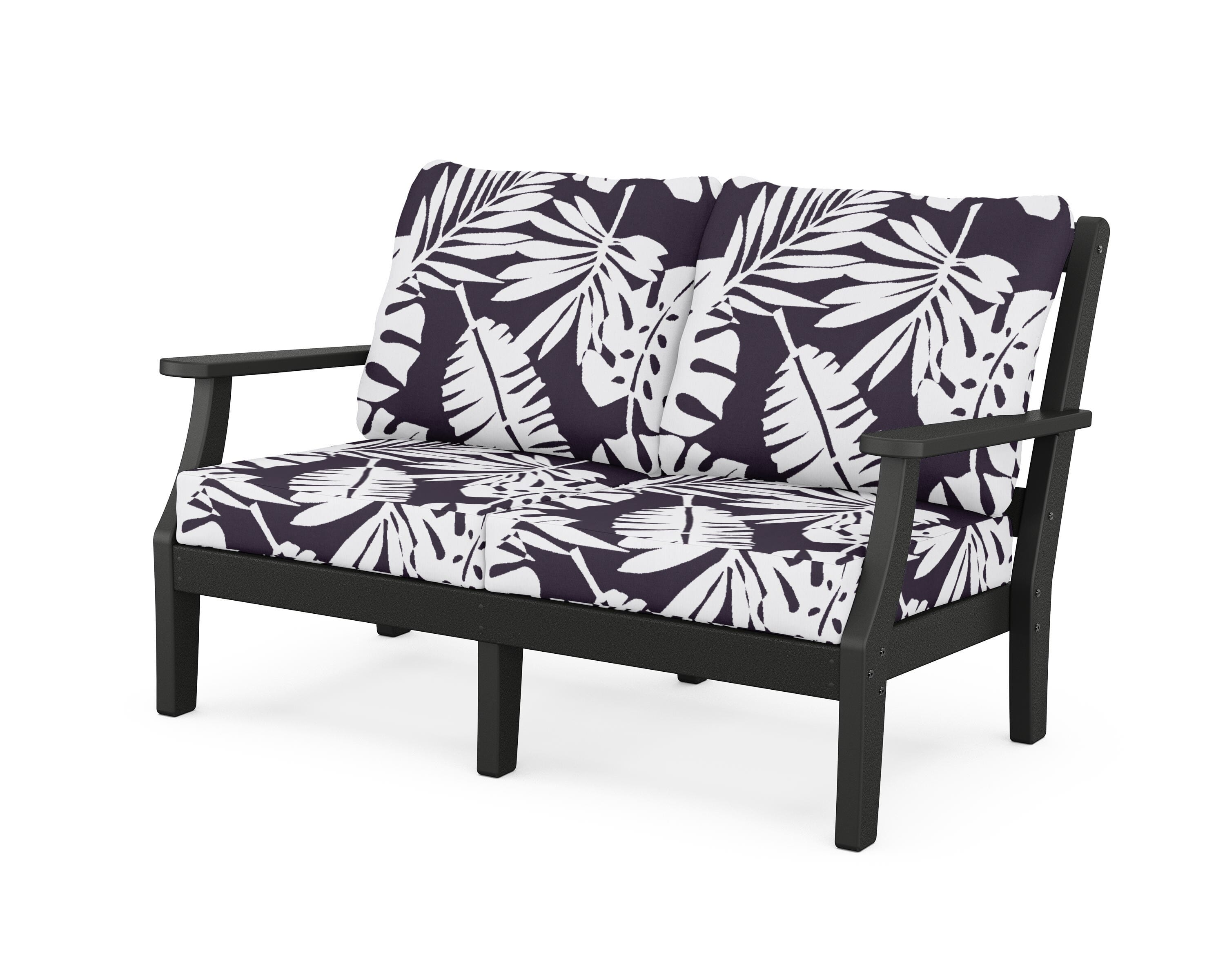 Martha Stewart by POLYWOOD® Chinoiserie Deep Seating Loveseat in Black / Leaf Navy
