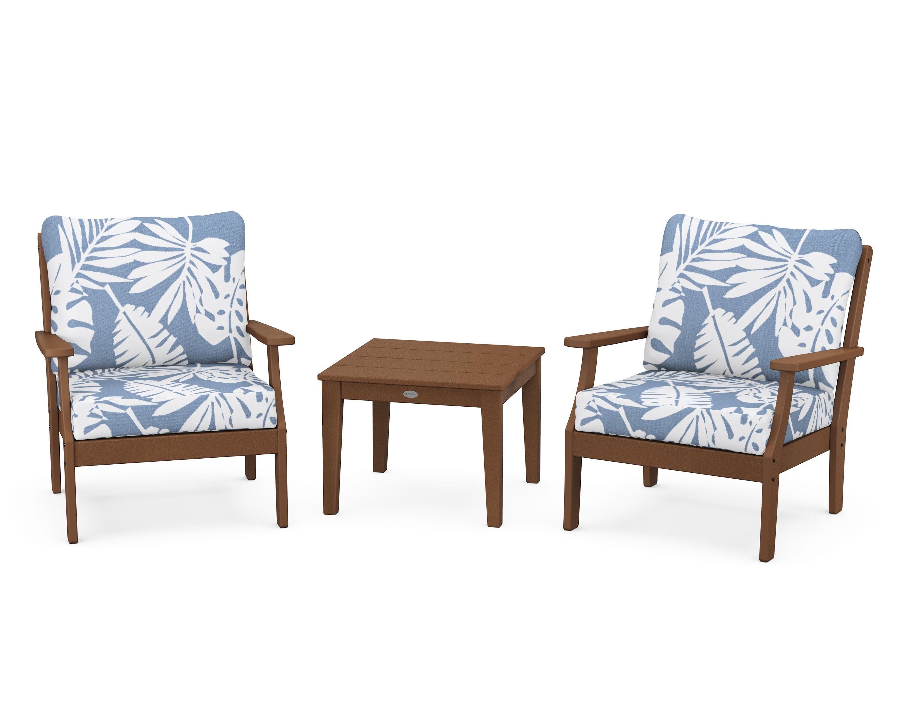 POLYWOOD® Braxton 3-Piece Deep Seating Set in Teak / Leaf Sky Blue
