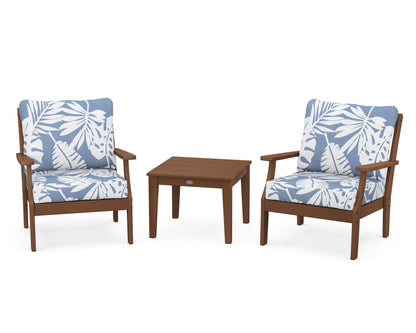 POLYWOOD® Braxton 3-Piece Deep Seating Set in Teak / Leaf Sky Blue