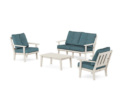 POLYWOOD® Oxford 4-Piece Deep Seating Set with Loveseat in Sand / Ocean Teal