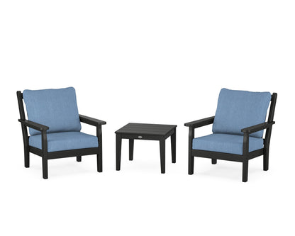 POLYWOOD® Chippendale 3-Piece Deep Seating Set in Black / Sky Blue