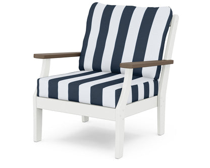 POLYWOOD® Braxton Deep Seating Chair in White / Kona / Cabana Stripe Marine Indigo