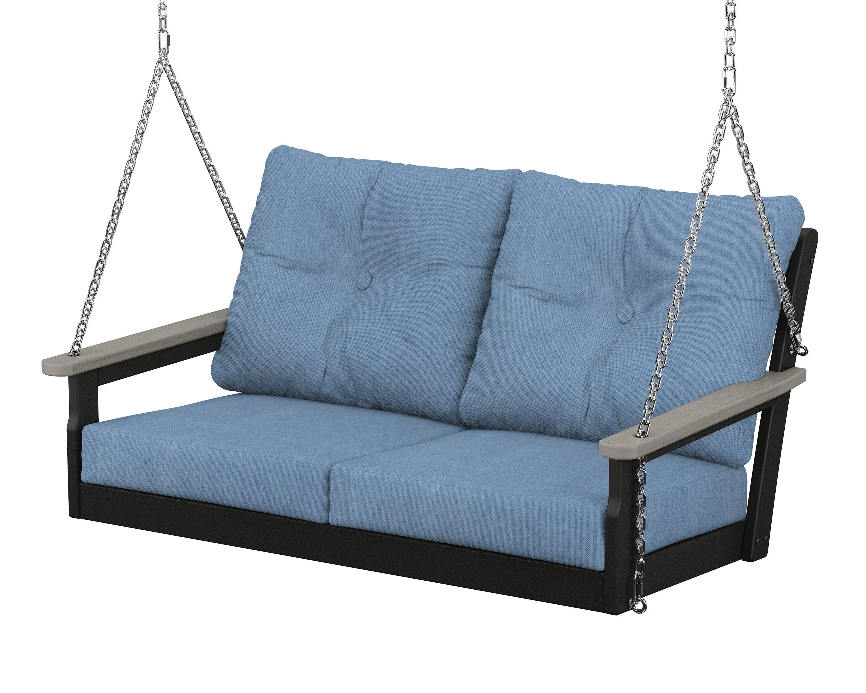 POLYWOOD® Vineyard Deep Seating Swing in Black / Driftwood / Sky Blue