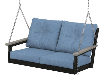 POLYWOOD® Vineyard Deep Seating Swing in Black / Driftwood / Sky Blue
