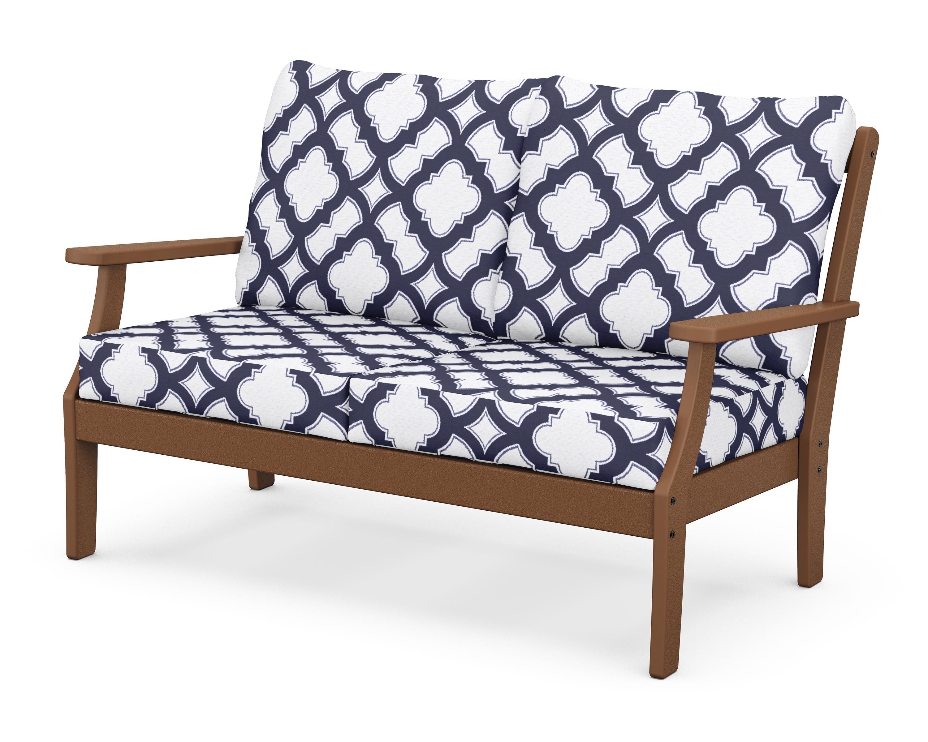 POLYWOOD® Braxton Deep Seating Loveseat in Teak / Trellis Navy