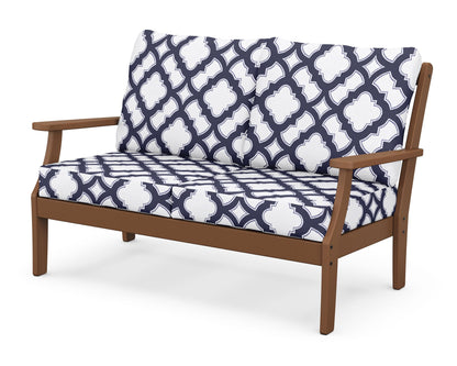 POLYWOOD® Braxton Deep Seating Loveseat in Teak / Trellis Navy