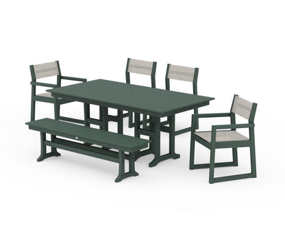 POLYWOOD® EDGE Sling 6-Piece Farmhouse Dining Set in Green / Birch Sling