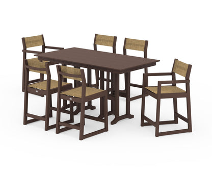 POLYWOOD® EDGE Sling 7-Piece Farmhouse Counter Set with Trestle Legs in Mahogany / Burlap Sling