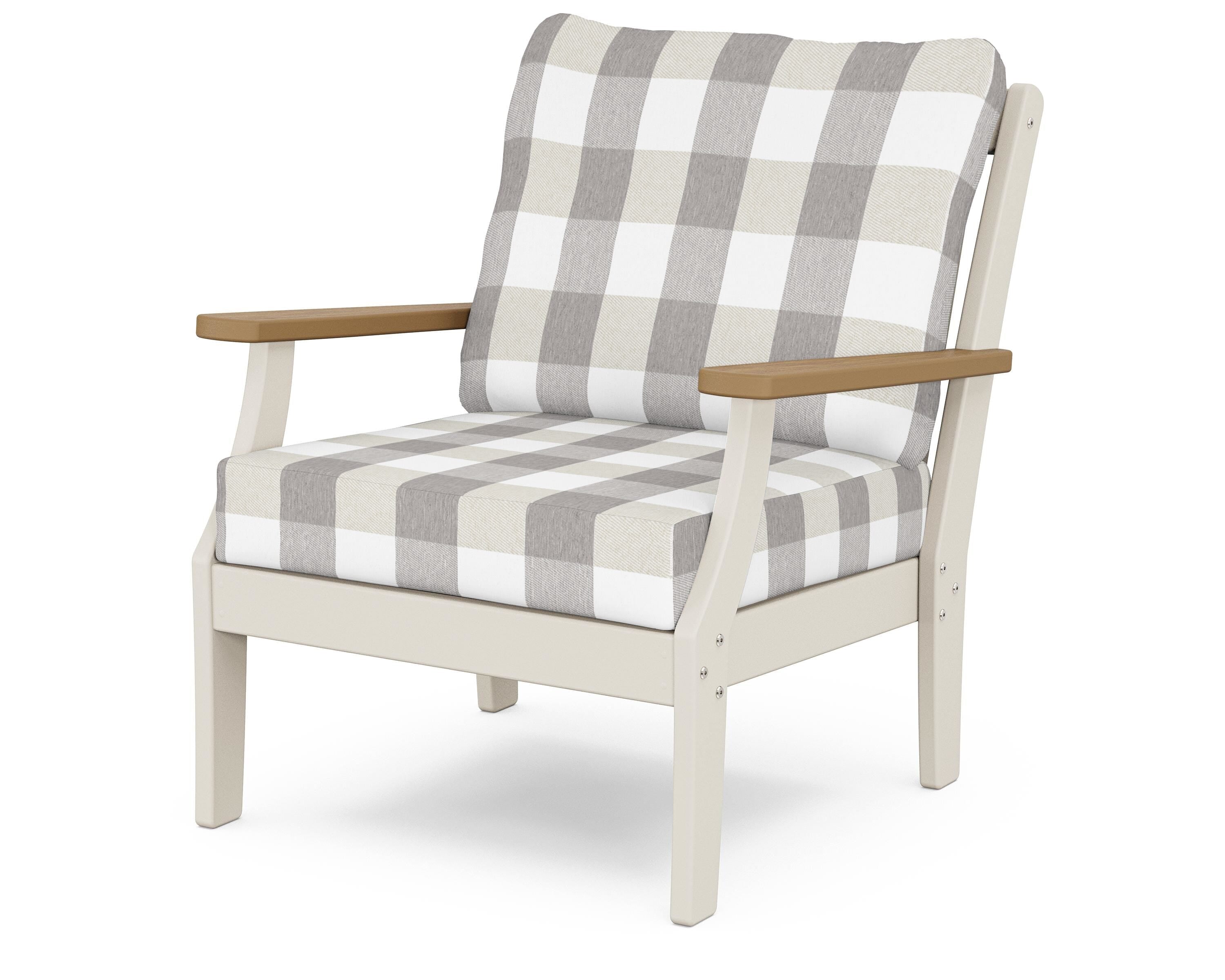 POLYWOOD® Braxton Deep Seating Chair in Sand / Natural / Buffalo Plaid Grey Mist