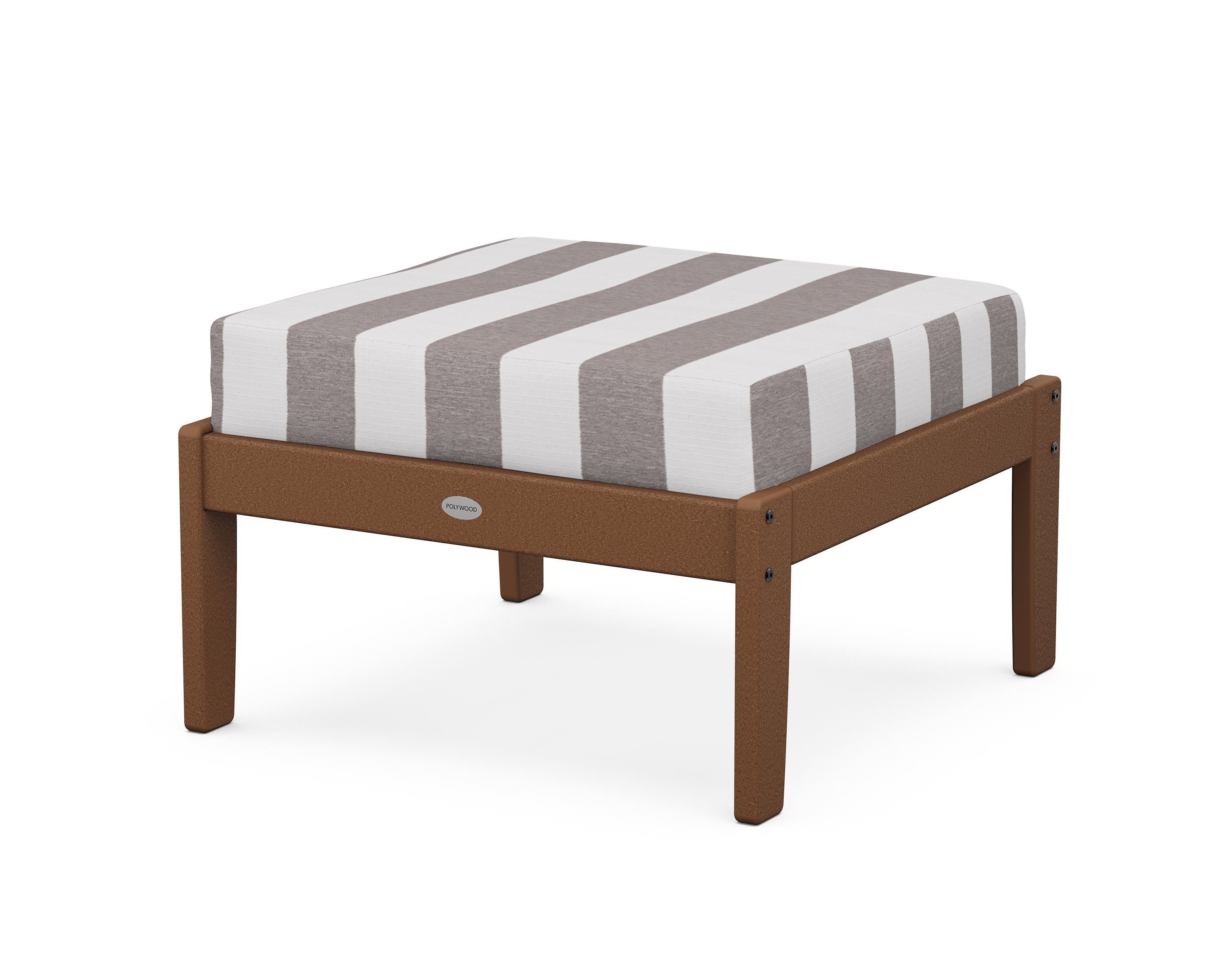 POLYWOOD® Braxton Deep Seating Ottoman in Teak / Cabana Stripe Grey Mist