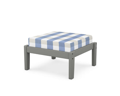 Unbranded Deep Seating Ottoman in Slate Grey / Buffalo Plaid Sky Blue