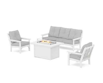 POLYWOOD® Vineyard Deep Seating Fire Pit Table Set in White / Granite