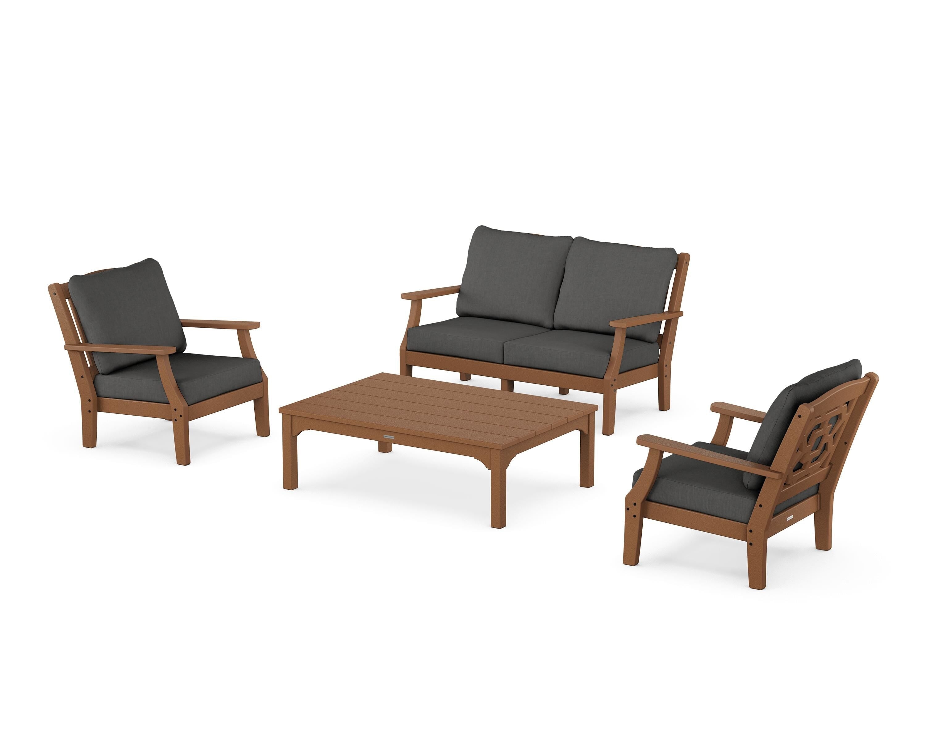Martha Stewart by POLYWOOD® Chinoiserie 4-Piece Deep Seating Set with Loveseat in Teak / Spectrum Carbon