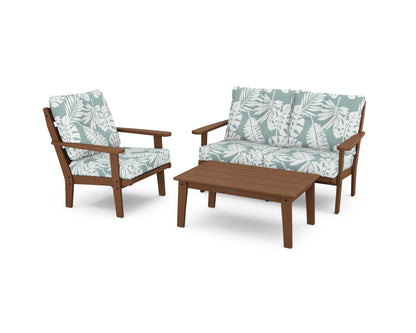 POLYWOOD® Lakeside 3-Piece Deep Seating Set in Teak / Leaf Glacier Spa