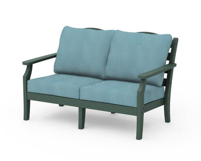 Draper James™ by  POLYWOOD® Savannah Deep Seating Loveseat in Green / Lattice Sky Blue