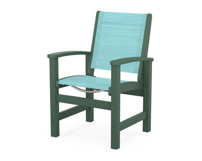 POLYWOOD® Coastal Dining Chair in Green / Dupioni Aquamarine Sling