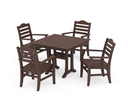 POLYWOOD® Savannah 5-Piece Farmhouse Dining Set with Trestle Legs in Mahogany