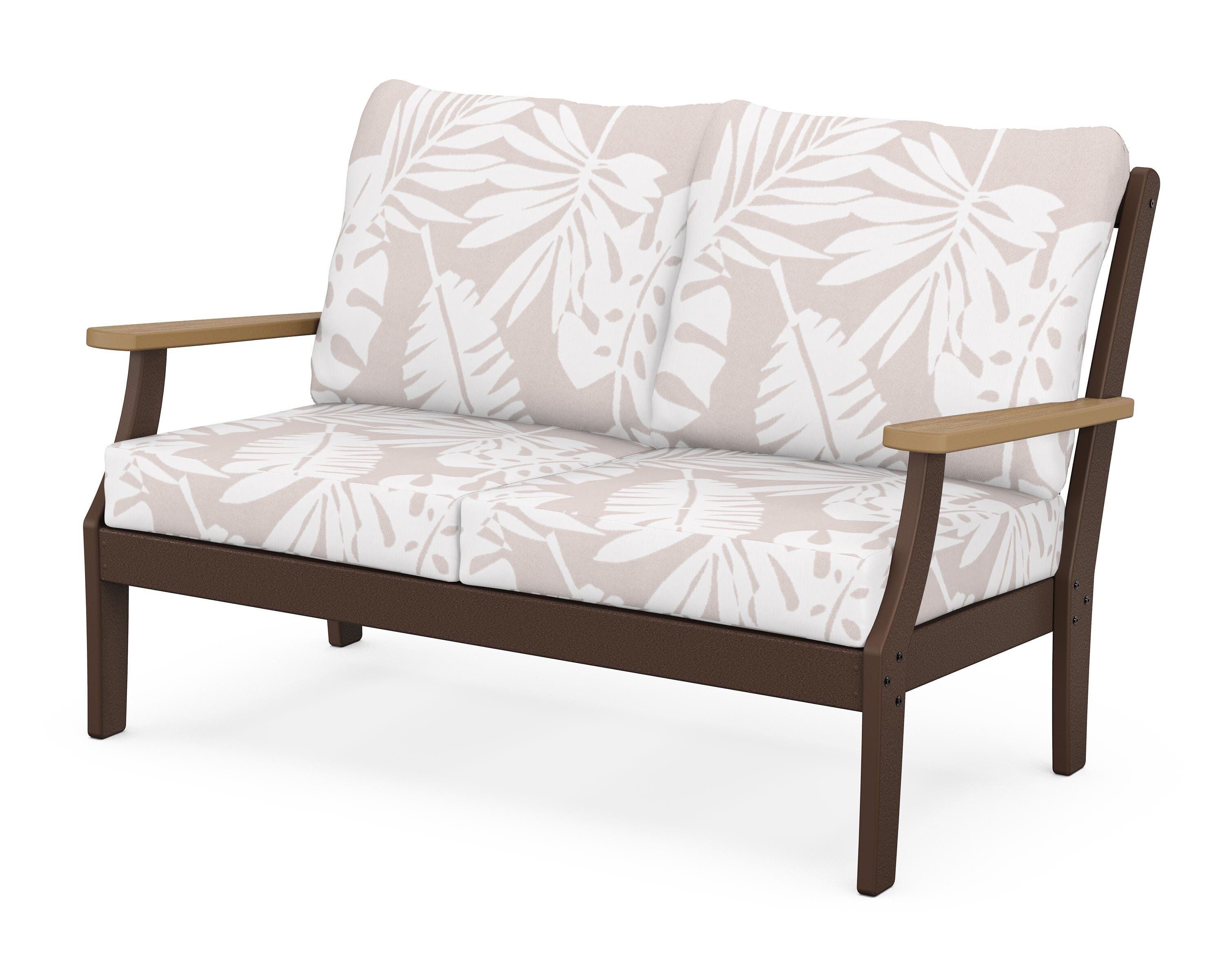 POLYWOOD® Braxton Deep Seating Loveseat in Mahogany / Natural / Leaf Dune Burlap