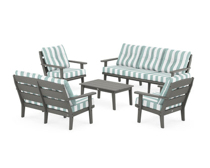 POLYWOOD® Lakeside 5-Piece Lounge Sofa Set in Slate Grey / Cabana Stripe Glacier Spa
