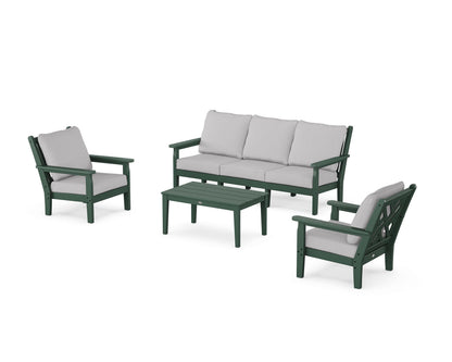 POLYWOOD® Chippendale 4-Piece Deep Seating Set with Sofa in Green / Granite