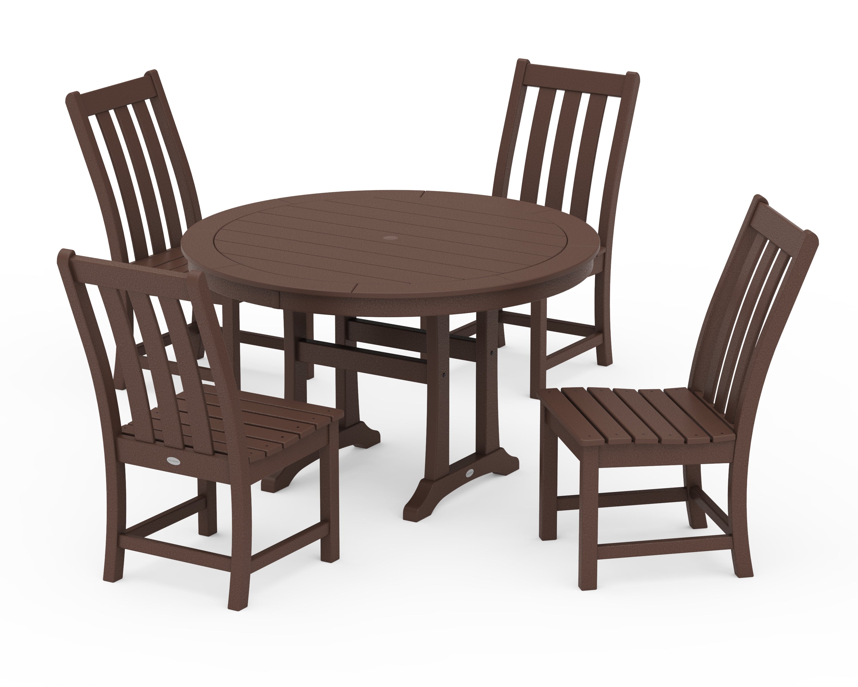 POLYWOOD® Vineyard Side Chair 5-Piece Round Dining Set With Trestle Legs in Mahogany