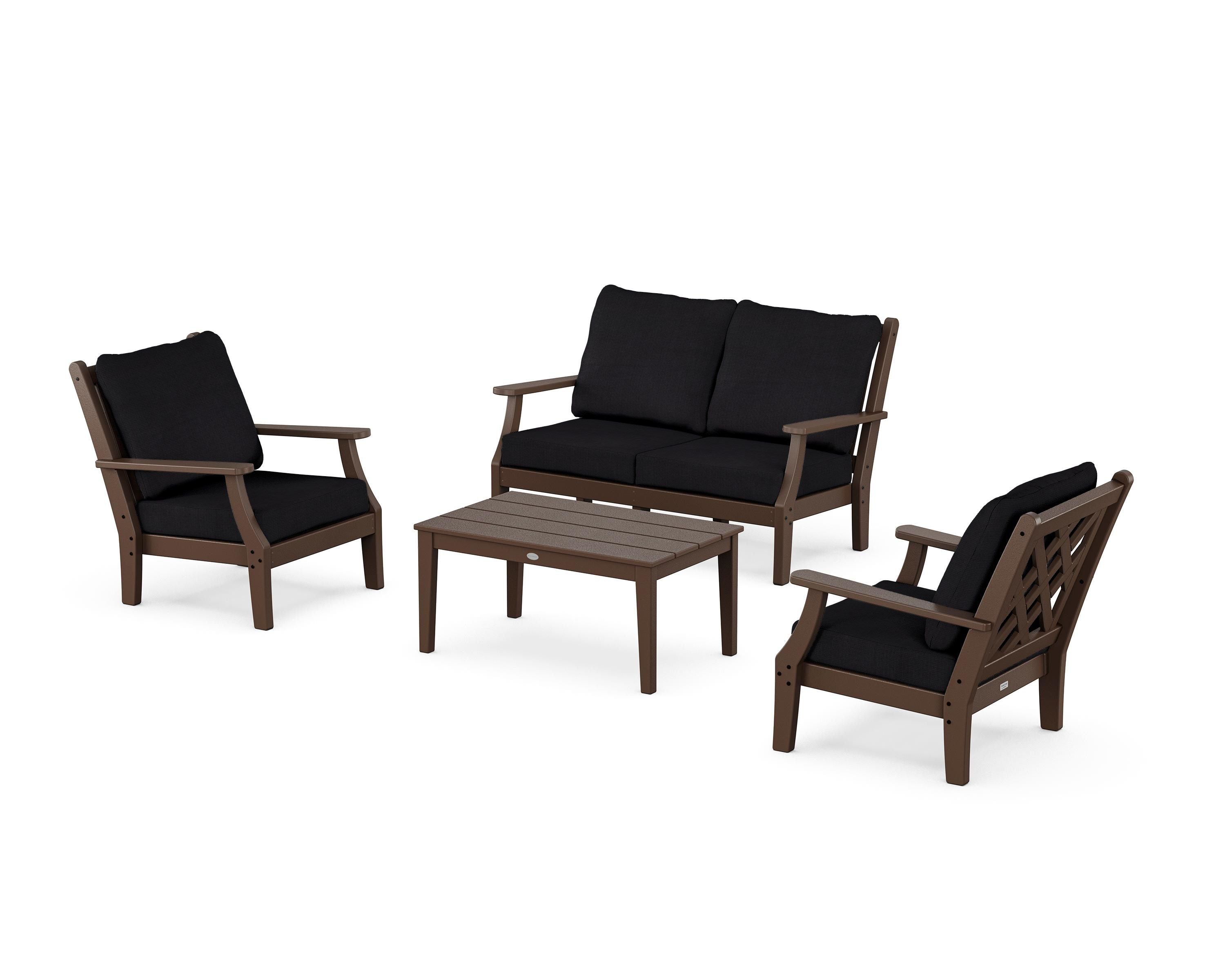 Country Living Wovendale 4-Piece Deep Seating Set with Loveseat in Mahogany / Midnight Linen