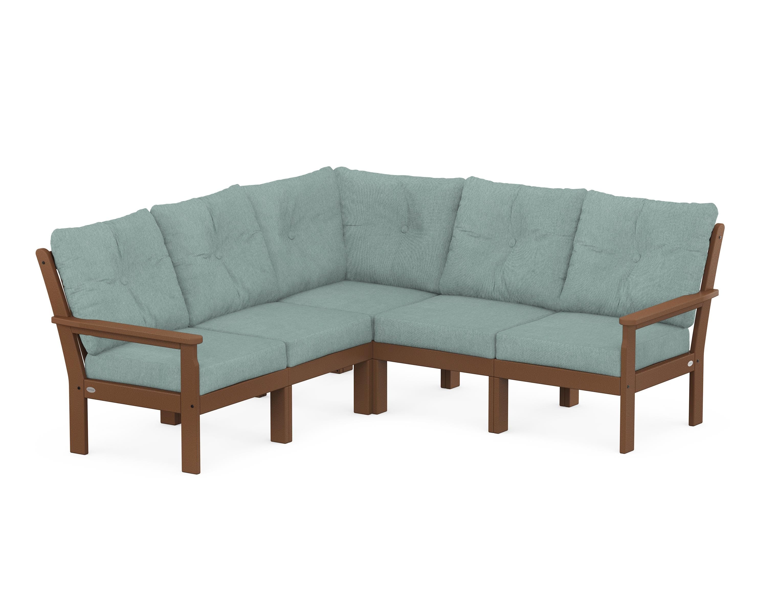 POLYWOOD® Vineyard 5-Piece Sectional in Teak / Glacier Spa