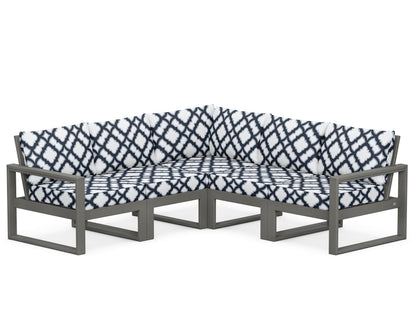 POLYWOOD® EDGE 5-Piece Modular Deep Seating Set in Slate Grey / Trellis Marine Indigo