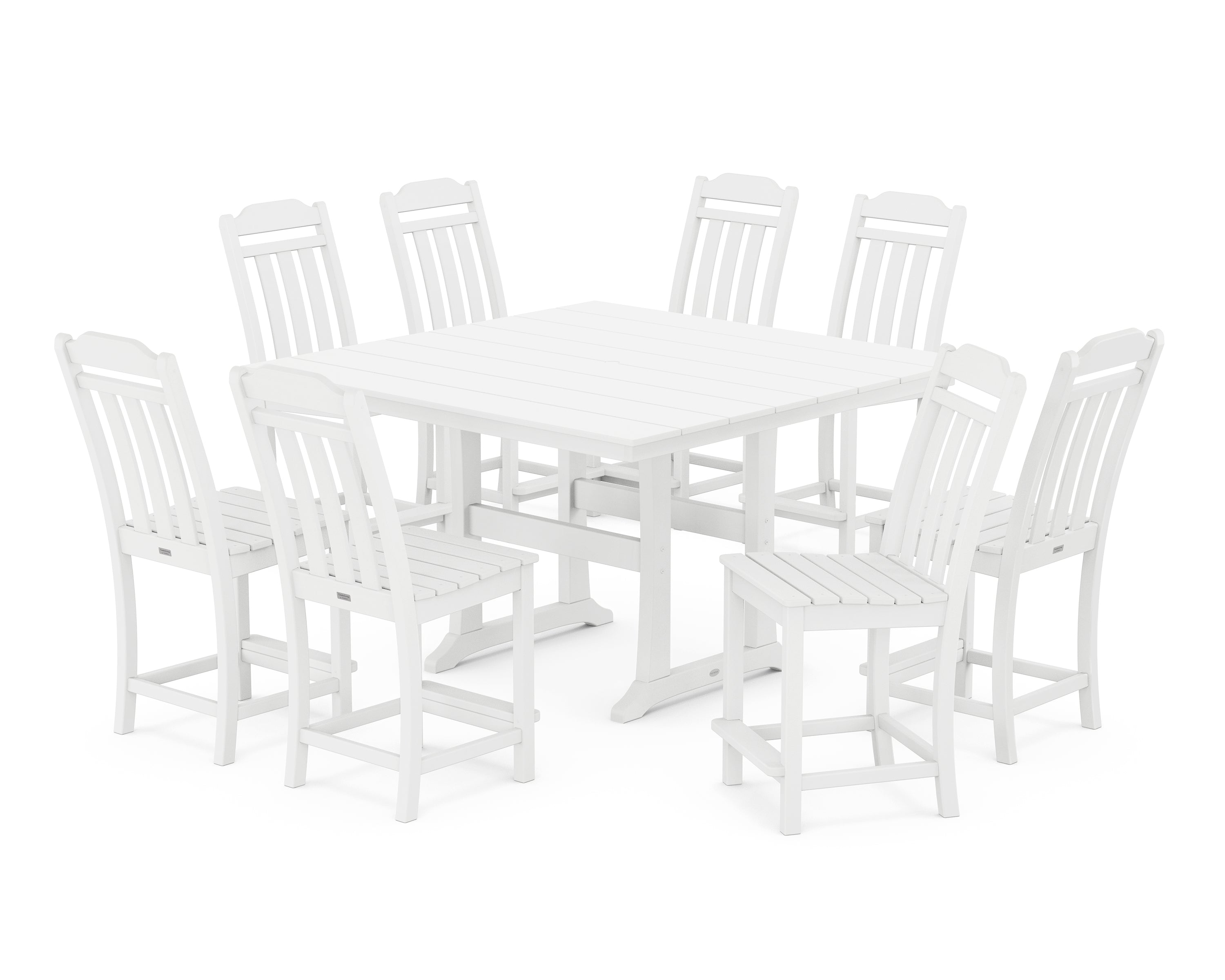 Country Living Cottage 9-Piece Square Farmhouse Side Chair Counter Set with Trestle Legs in White