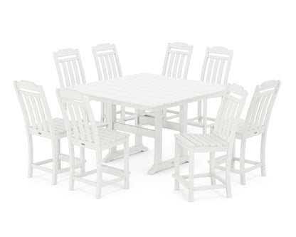 Country Living Cottage 9-Piece Square Farmhouse Side Chair Counter Set with Trestle Legs in White