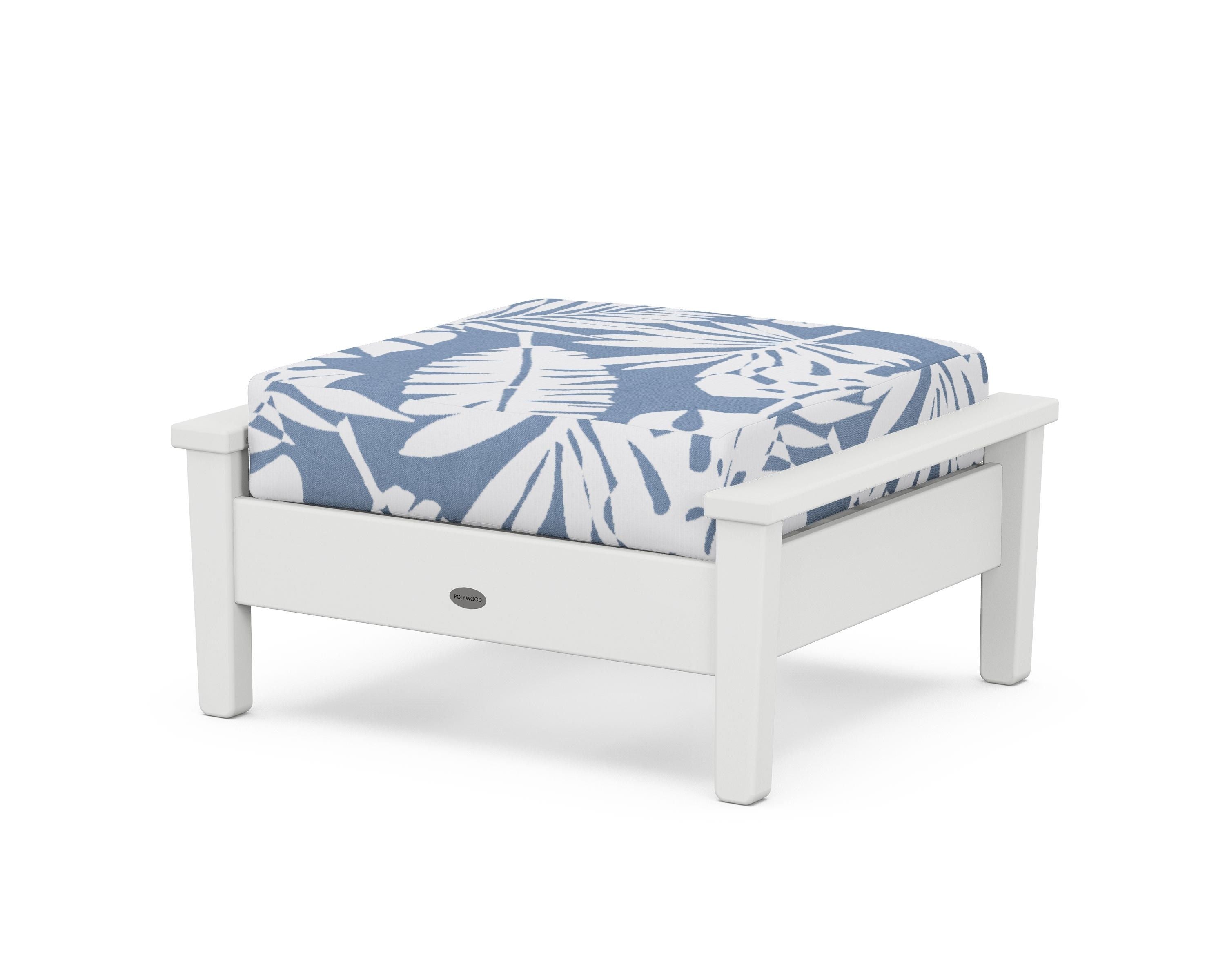 POLYWOOD® Prescott Deep Seating Ottoman in White / Leaf Sky Blue