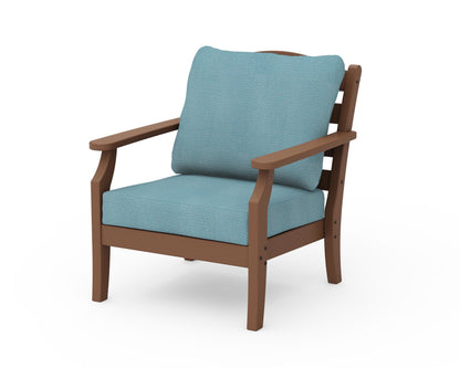 Draper James™ by  POLYWOOD® Savannah Deep Seating Chair in Teak / Lattice Sky Blue