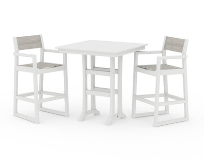 POLYWOOD® EDGE Sling Arm Chair 3-Piece Farmhouse Bar Set with Trestle Legs in White / Birch Sling